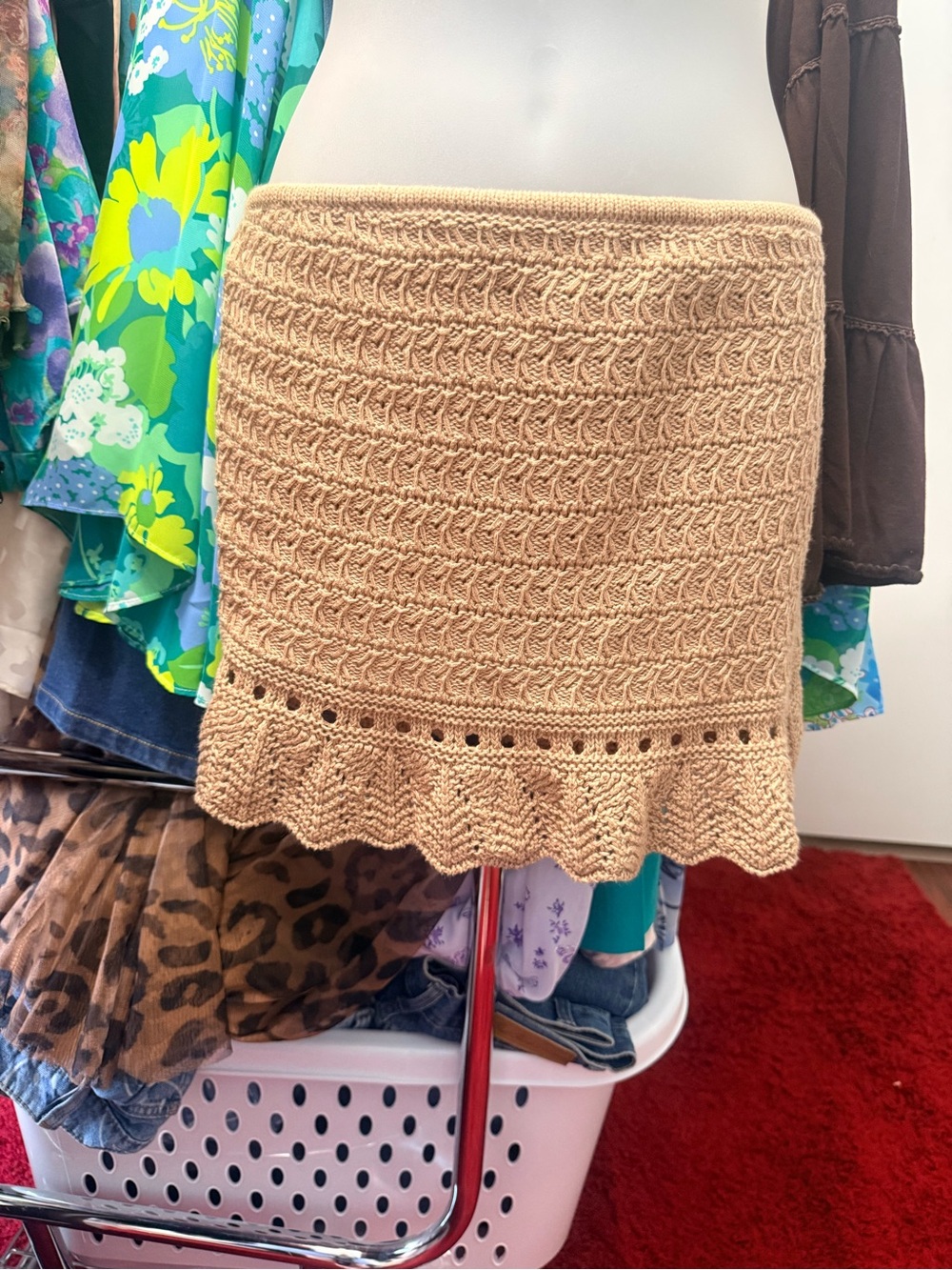 NWT American Eagle Beige Crochet Knit Mini Skirt - Women's